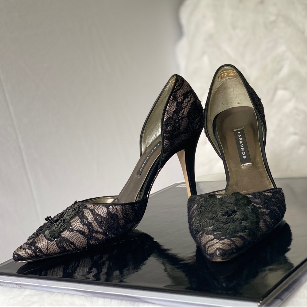 Black lace evening shoes